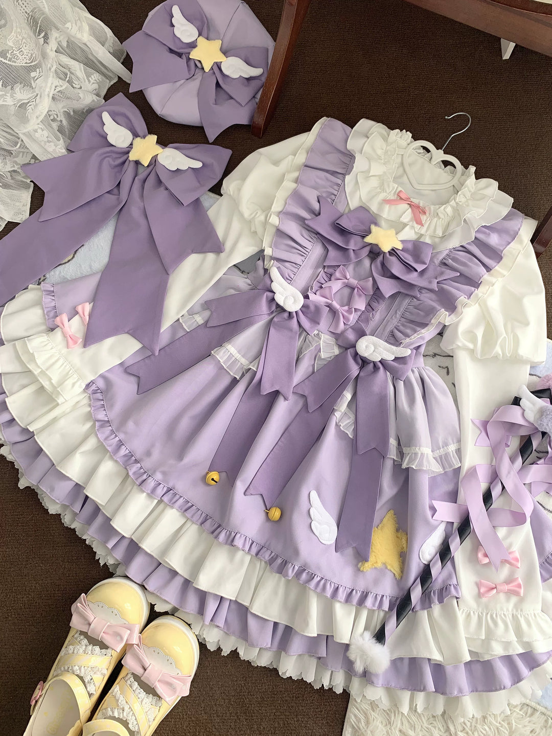 Sugar Girl~Little Star Wing~Sweet Lolita JSK Summer Lolita Dress S purple jsk+backing bow+hat 