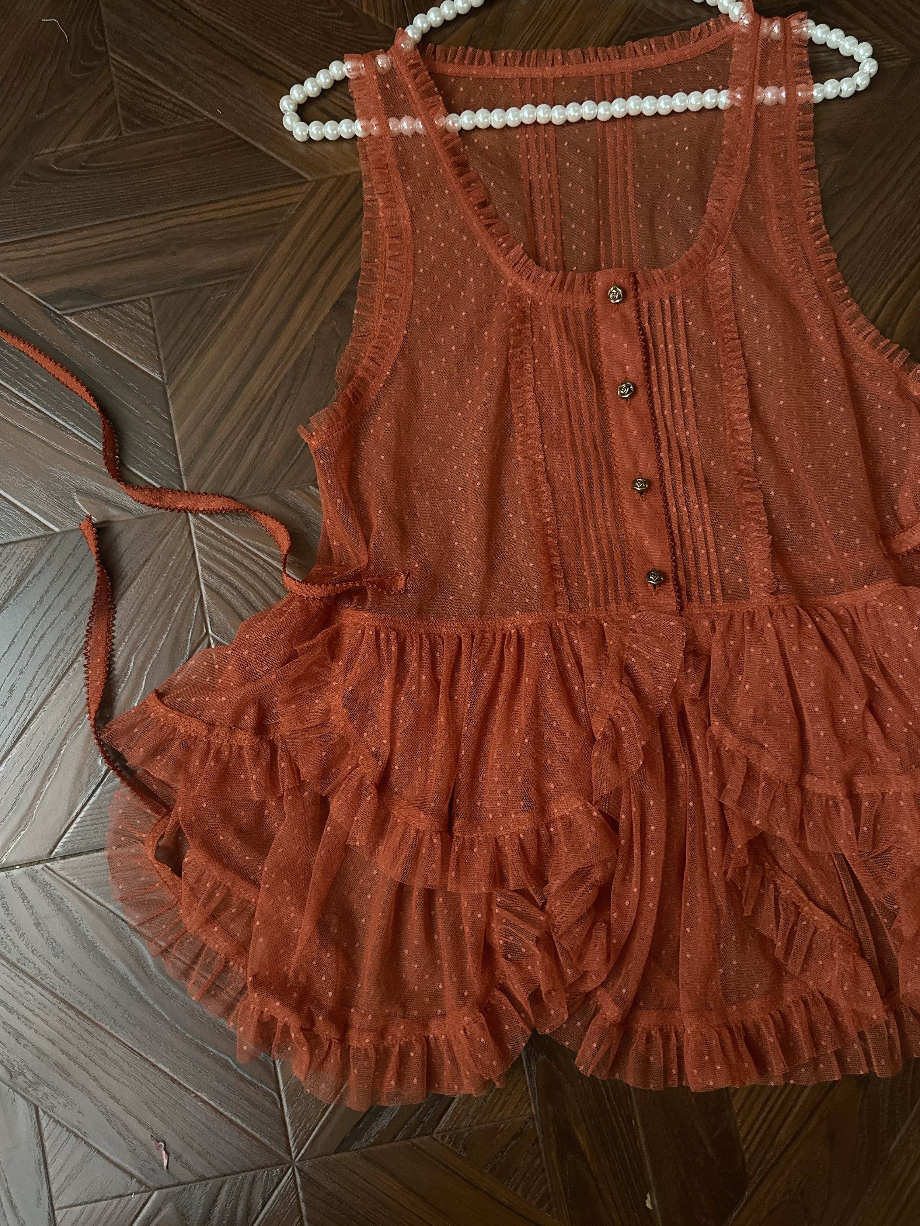 Sweet Dreamer~Antique Wall~Classic Vintage Lolita Vest Tulle Polka Dot Vest 41474:699000