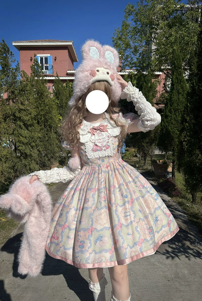 Ocean Nominal~Luck Cat~Lovely Lolita OP Dress Short Sleeve Cat Print Dress   