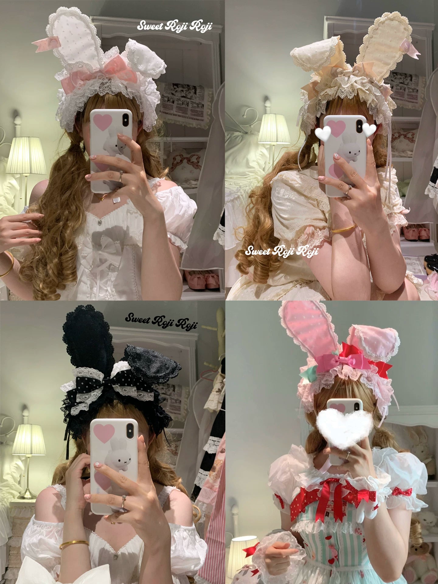 Kawaii Lolita Bunny Ear Hairband, Polka Dot Bow