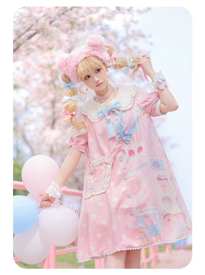 Mewroco~Spot Frosting Sweetheart~Sweet Lolita OP Dress Pink Lolita Dress S Pink OP+a side clip 