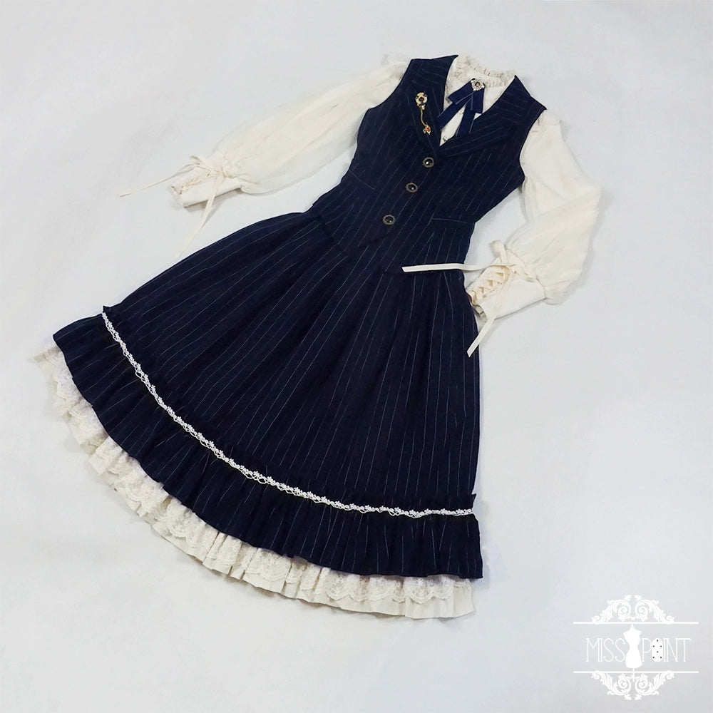 Miss Point~Rose Doll~Elegant Lolita Striped Fishbone Skirt   