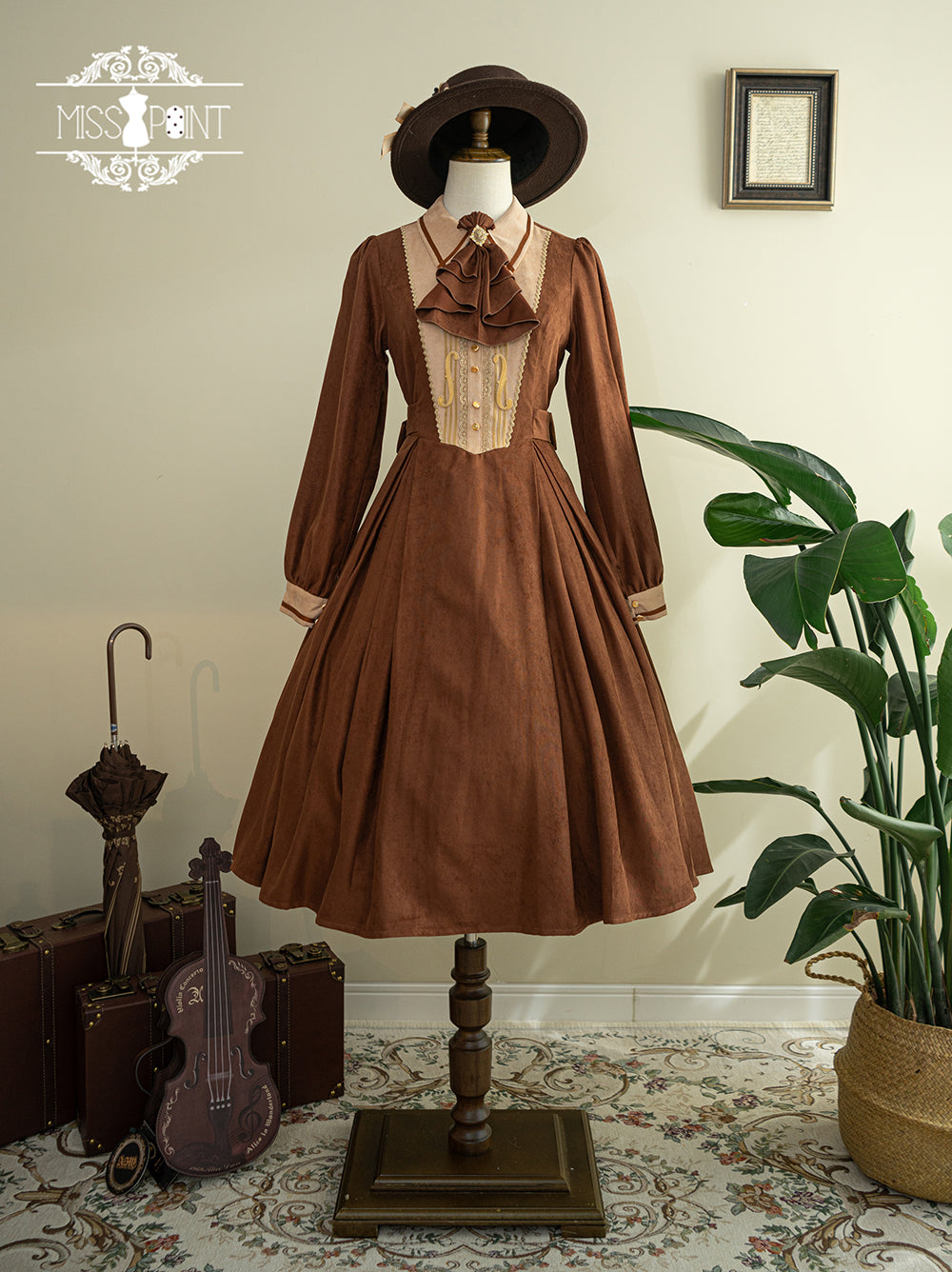 Miss Point~Golden Movement~Elegant Lolita OP Dress Long Sleeve Customized XS brown 