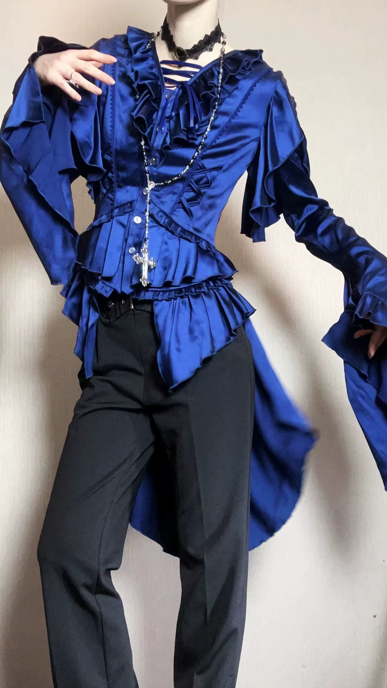 Abyssal Echo - Mermaid Inspired Ouji Lolita Shirt & Side Zipper SK Dress 44434:809236