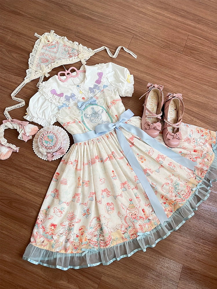 NanShengGe - Sheep Party - Sweet Lolita Jumper Dress Print SK M White JSK