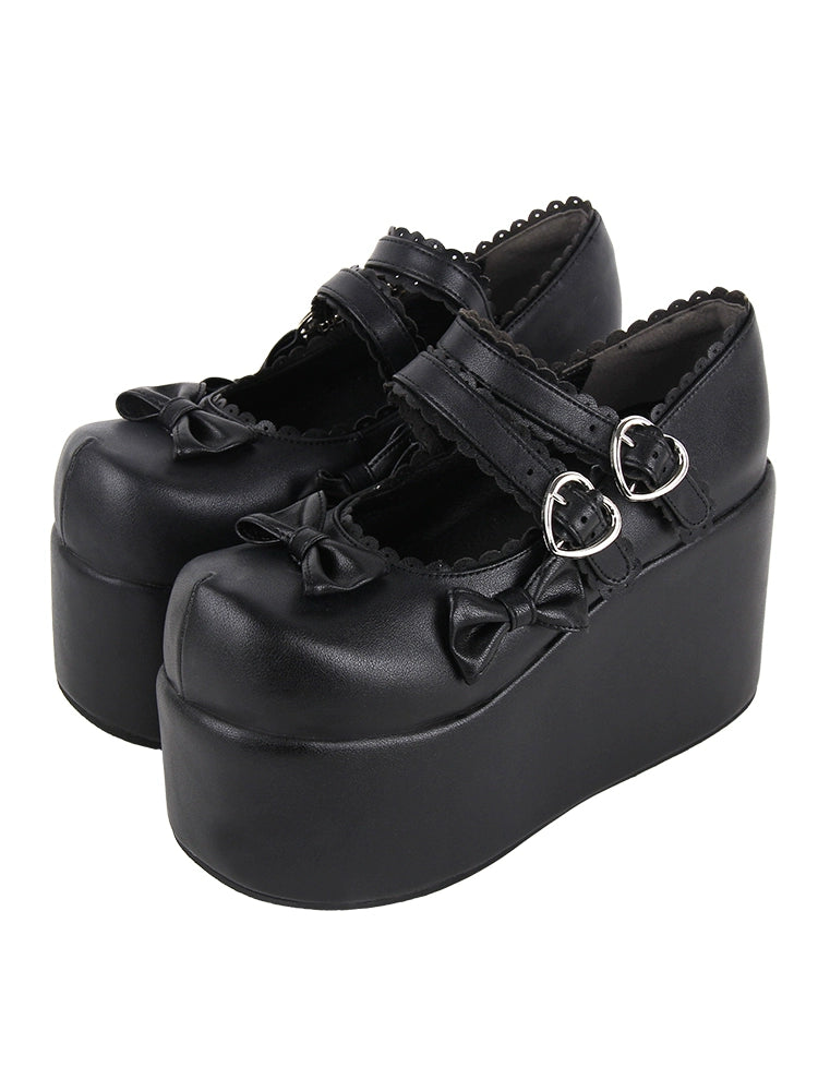 Pupujia~Angelic Imprint~Punk Lolita Shoes High Platform Shoes with Bow   