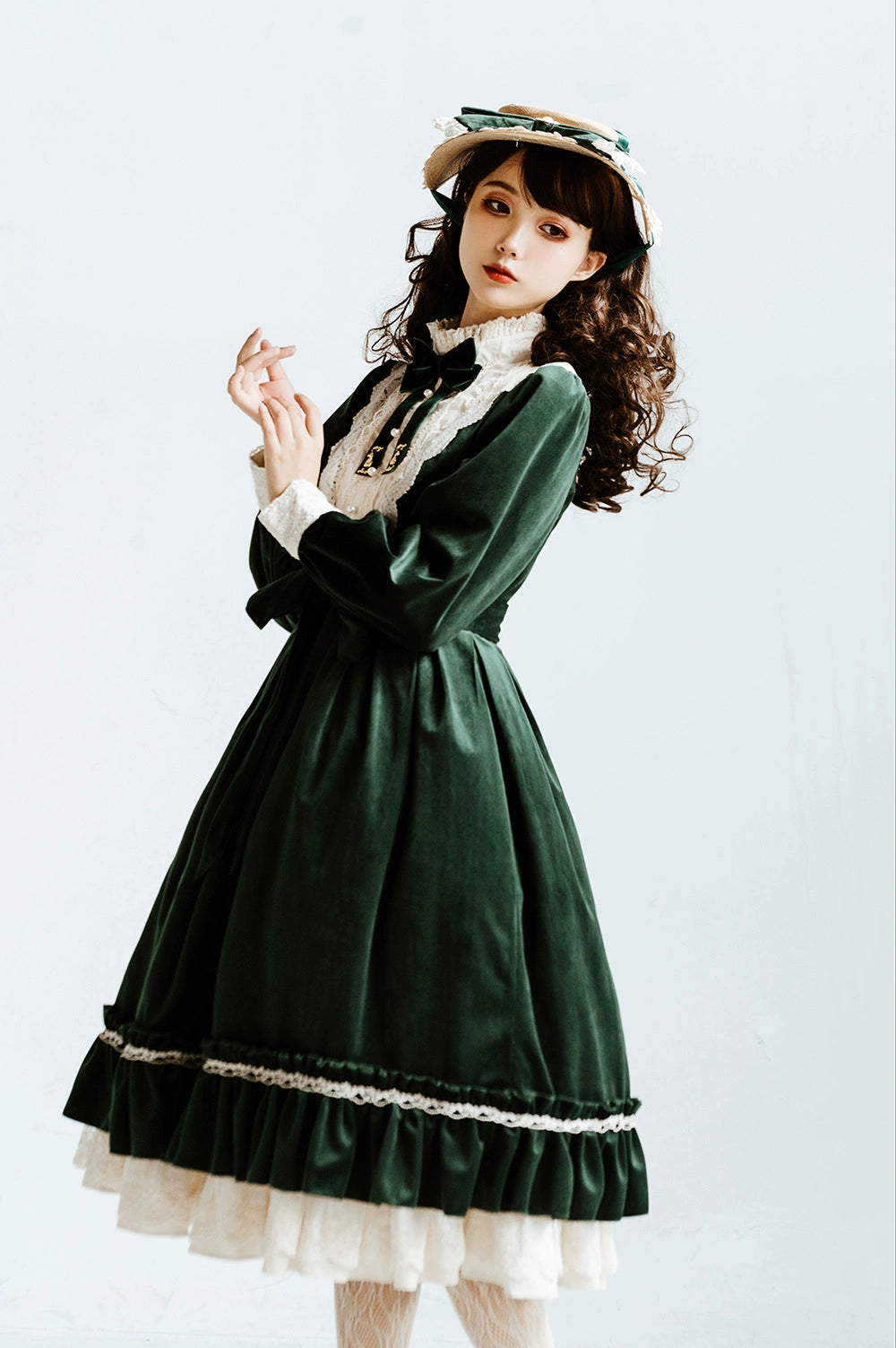 (BFM)Miss Point~Customized Lolita Dress Vintage Elegant Velvet OP Dress 32520:391606