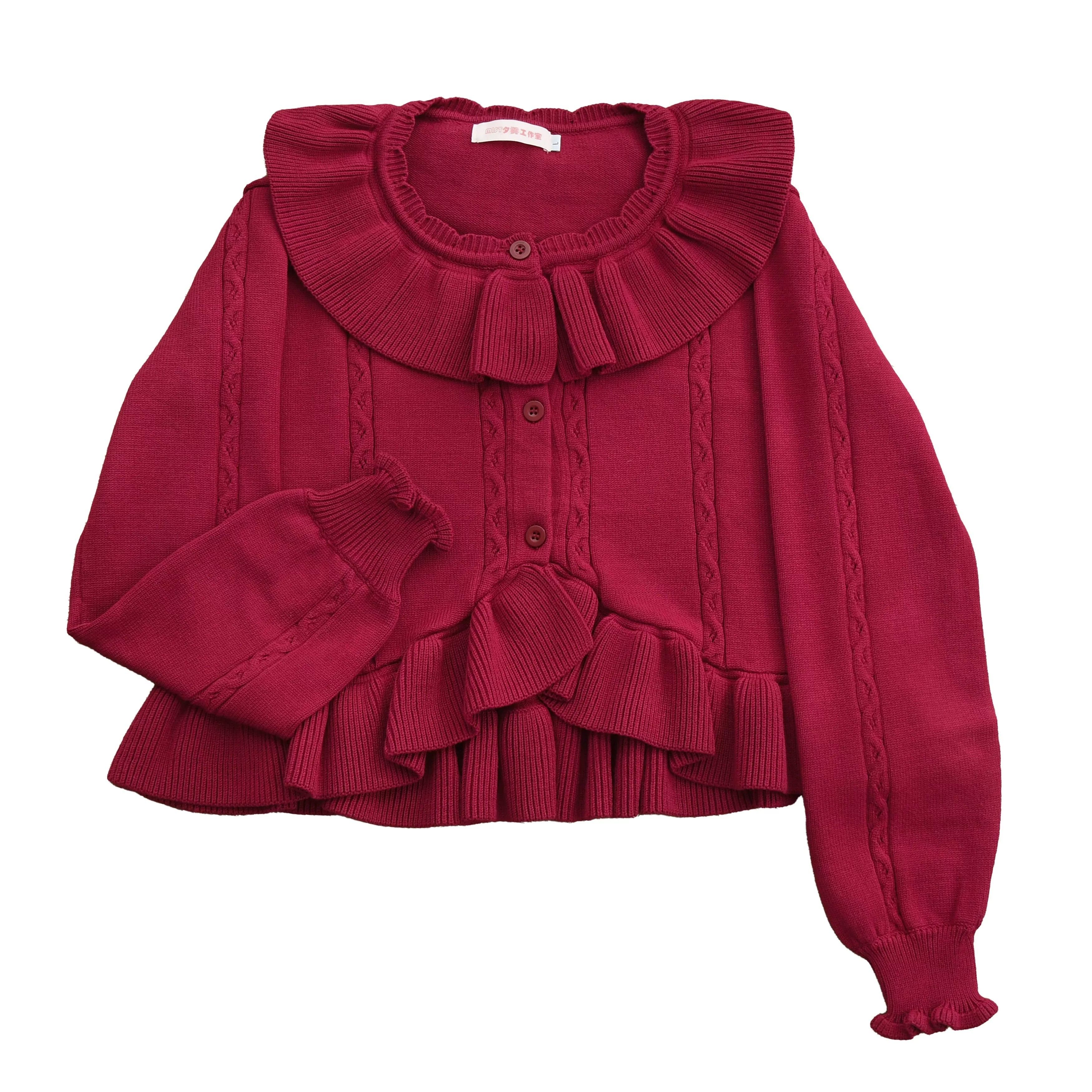 Hot Chocolate - Solid Lolita Cardigan, Ruffle Details (Red / L M S) 44516:811907