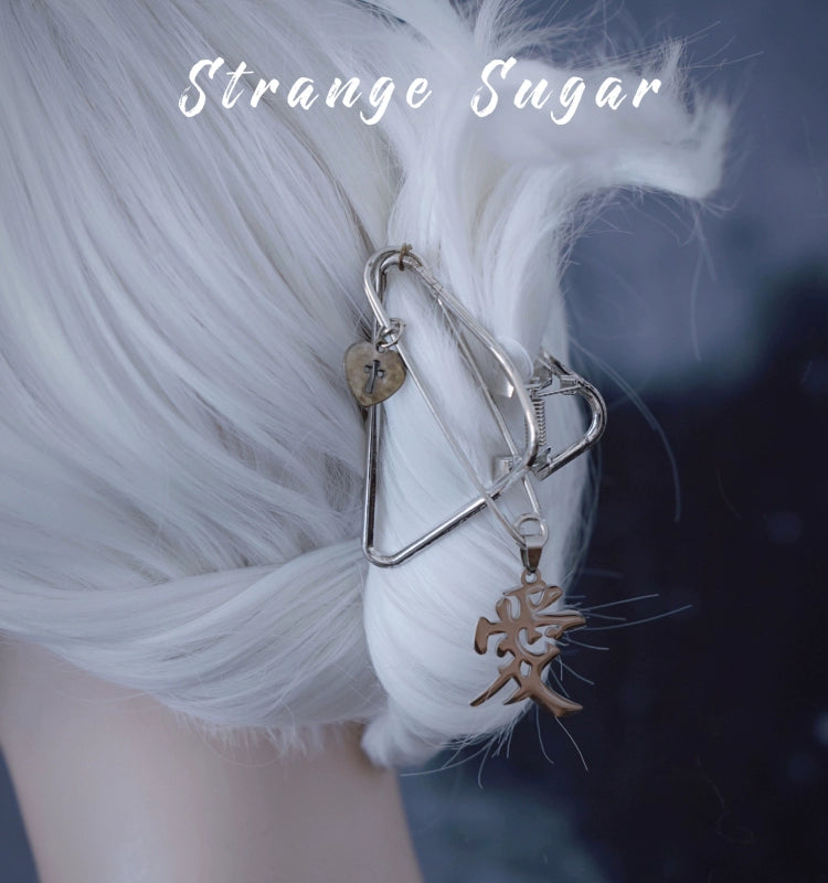 Strange Sugar - Gothic Lolita Hair Clip Alloy Bow Cross Lolita Claw Clip Accessories 1 Chinese Character + Triangle
