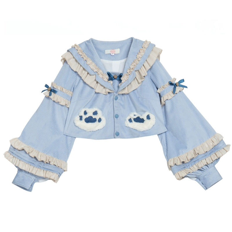 YingLuoFu - Winter Lolita Skirt Set - Starry Court Retro Palace SK Cloak S Long sleeve coat only (with 3 detachable bows)