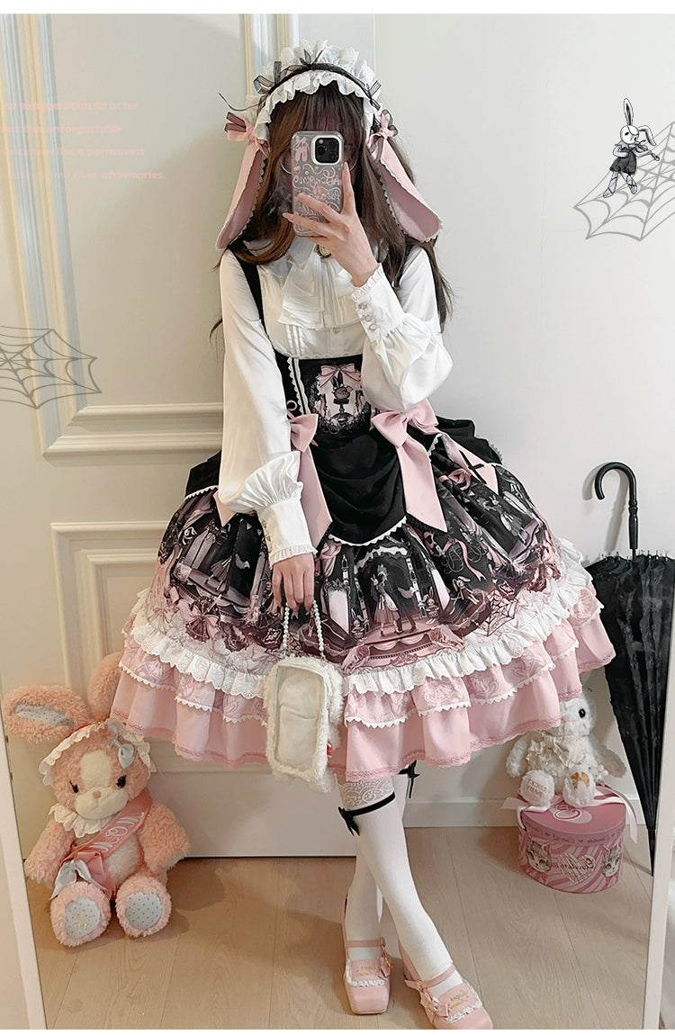 Honey Machine~Castle Bunny~Sweet Lolita Bust-Supporting JSK Doll Dress with Headband