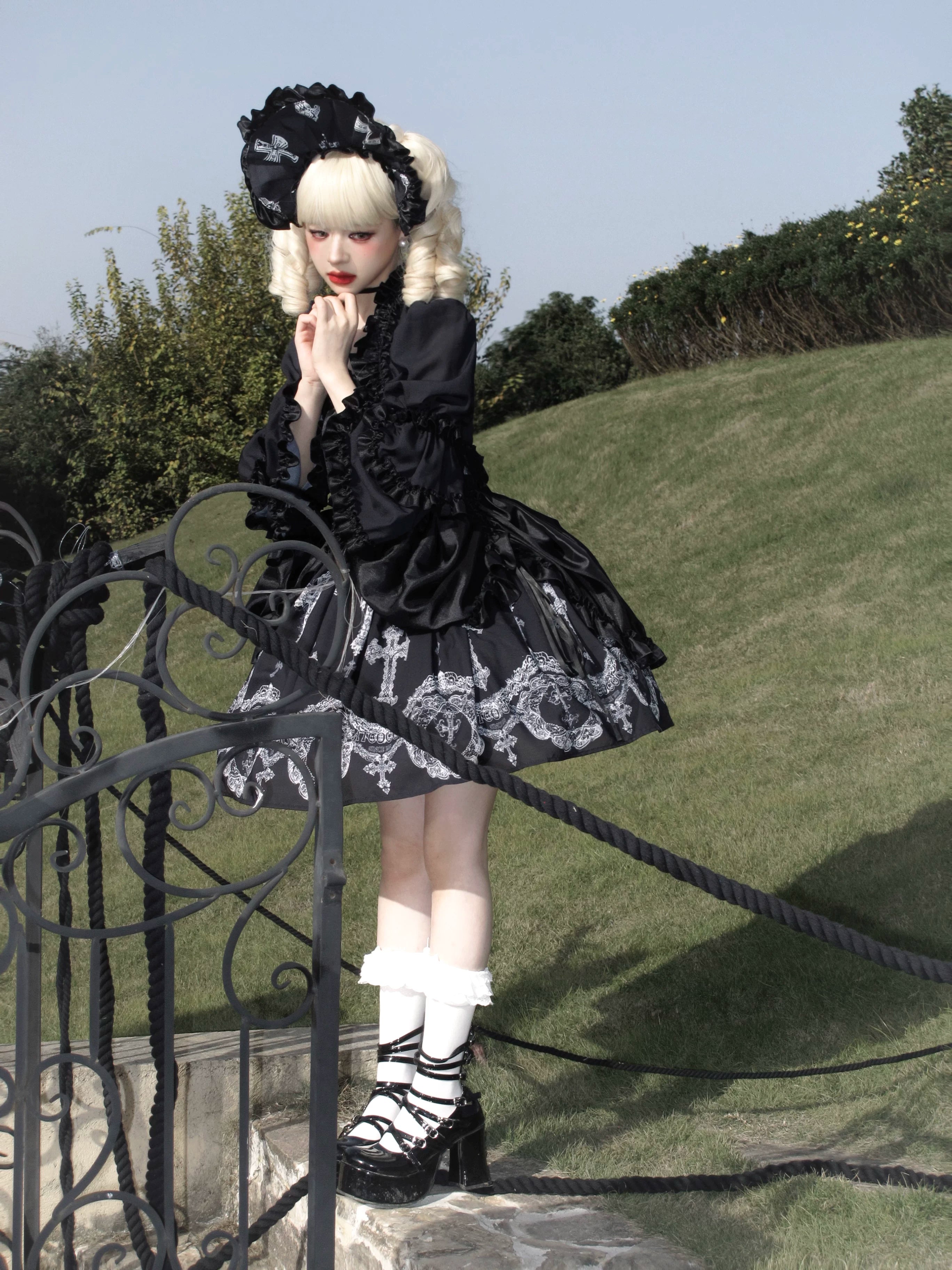 Lace Cross - Gothic Lolita BNT, 3D Cross Decorated Gloves 44544:812052