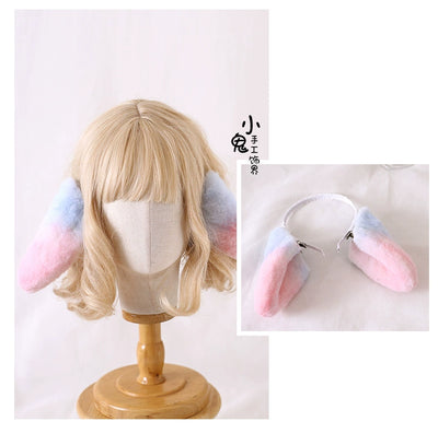 Xiaogui~Kawaii Lolita Handmade Pink and Blue Sheep Ears Headband   