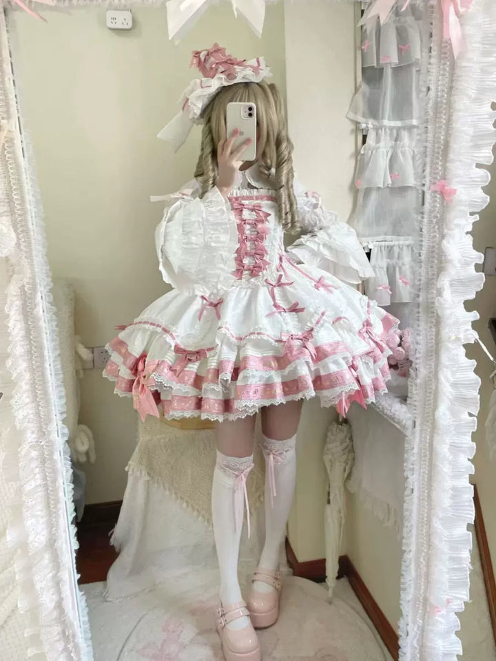 Palace Afternoon~Chocolate Lover~Elegant Lolita Dress Chocolate JSK White strawberry top hat only (free size) XS 