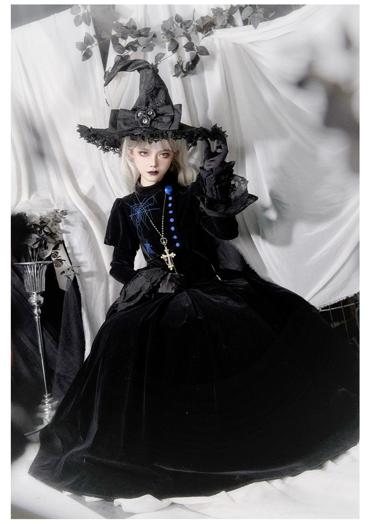 With PUJI~Enigmatic Night Poem~Halloween Gothic Lolita Fishbone Bustier Dress Embroidered Coat 39968:648082