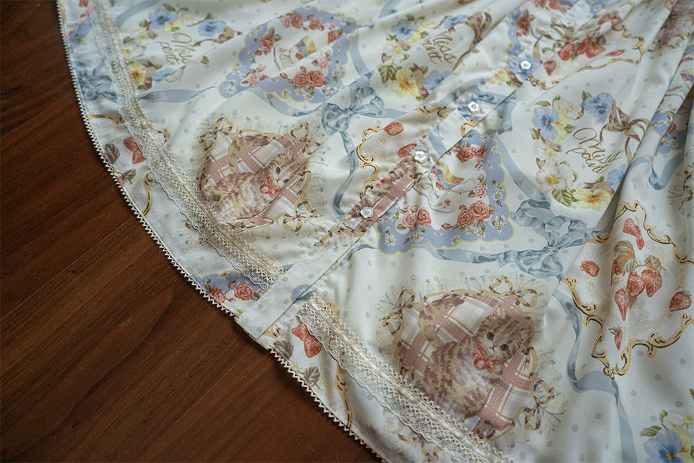 Miss Point~Cat Rose Tea~Sweet Lolita Skirt with Cute Prints Customized Size