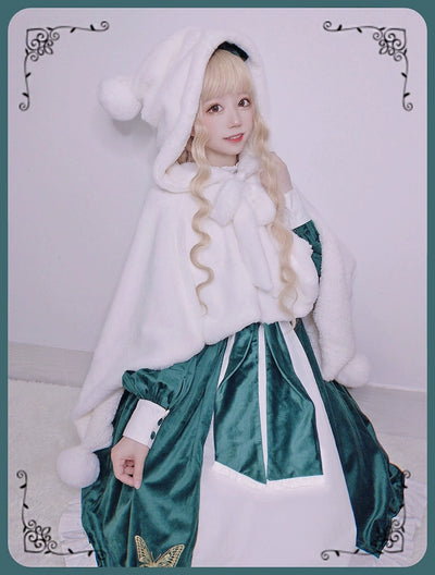Spin Ballet~Kawaii Lolita White Thick Cloak Christmas   