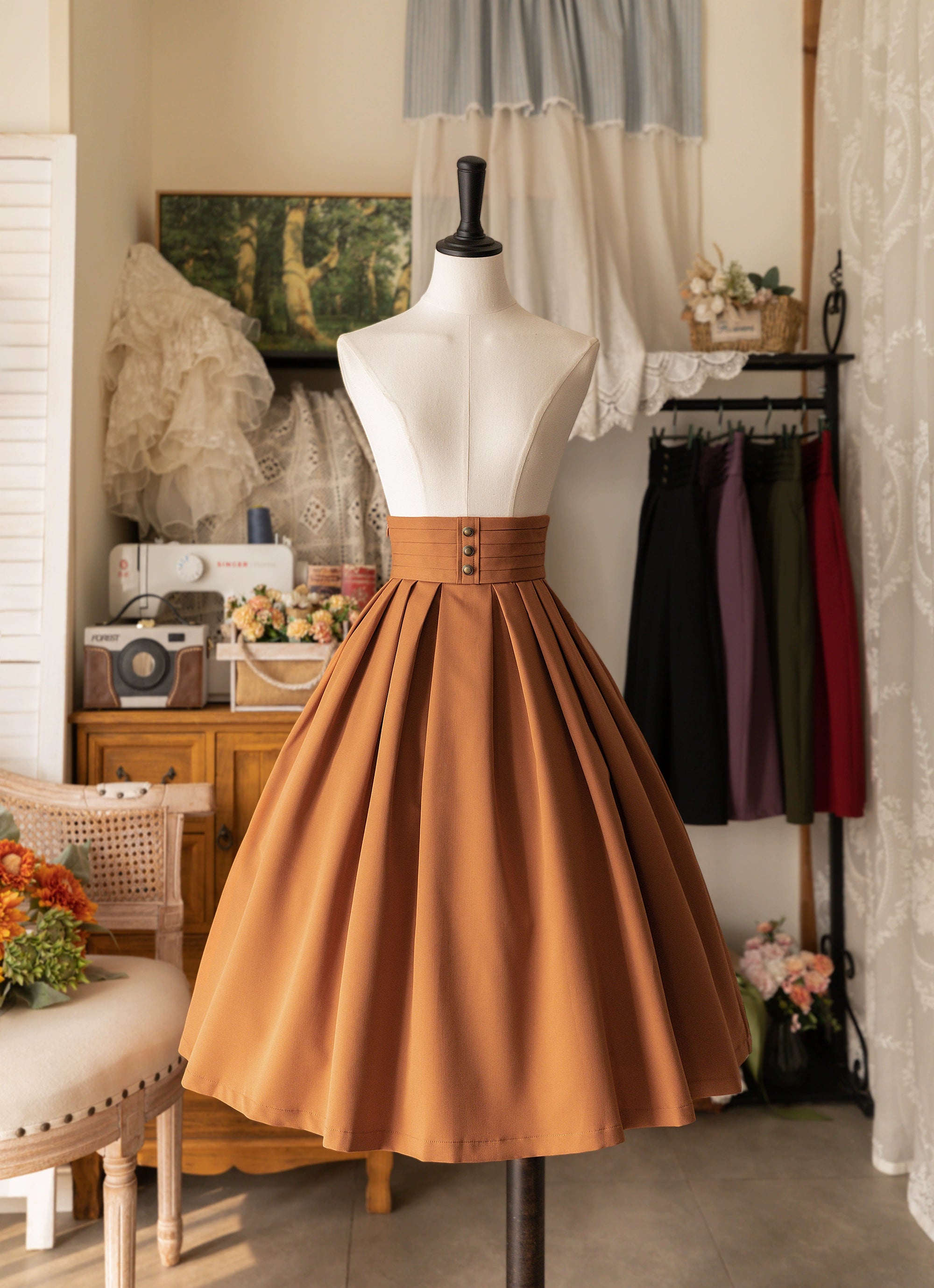 Forest Wardrobe - Forest Basket - Elegant Lolita Pleated Skirt S Orange
