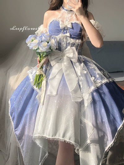 (BFM)Guaji~Cinderella~Sparkling Lolita Dress Gorgeous Wedding Dress S Dark-colored short dress with tulle trailing 