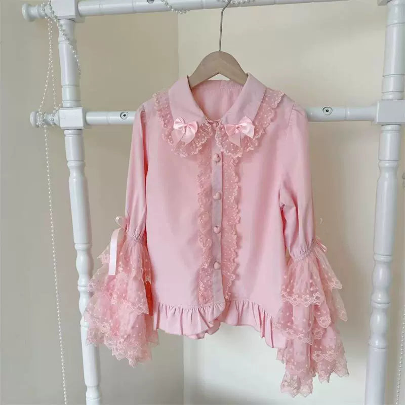 Sugar Girl - Hime Sleeves Sweet Lolita Blouse (Pink / L M) 43902:787977