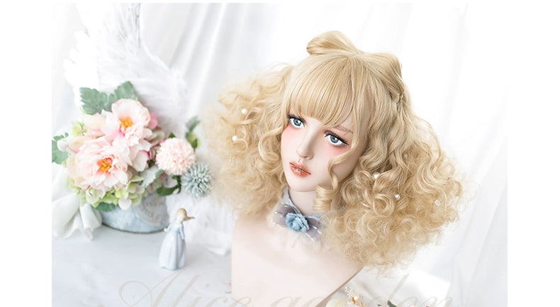 AliceGarden~To Alice~Daily Lolita Wigs Short Curly Sandy Blonde Wigs   