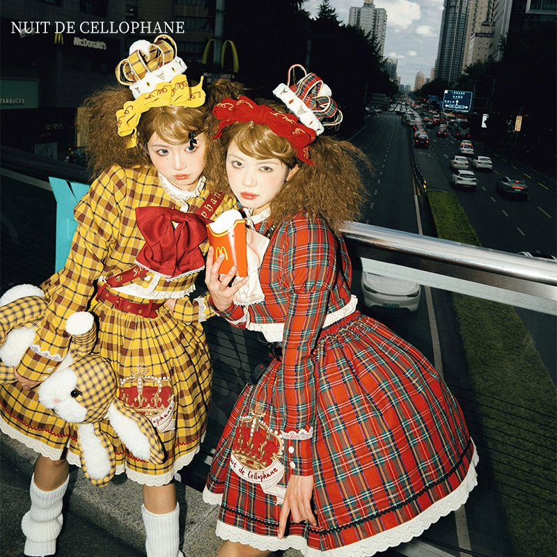 Nuit De Cellophane~Thistle Crown~Punk Lolita Suit Plaid Coat Tiered Skirt   