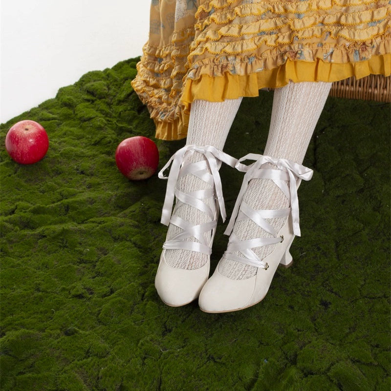 MR.Qiutian - Forbidden Dance - Elegant Lolita Velvet Shoes, Adjustable Lace-Up Straps