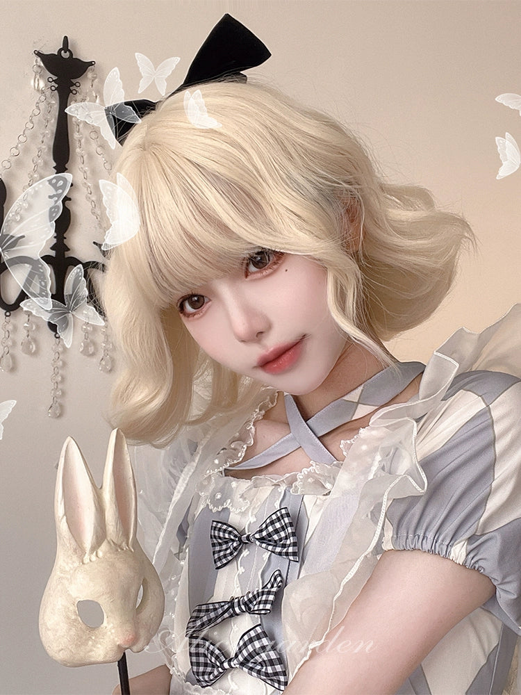 Alicegarden~Sweet Lolita Wigs Short Curly Platinum Wigs   