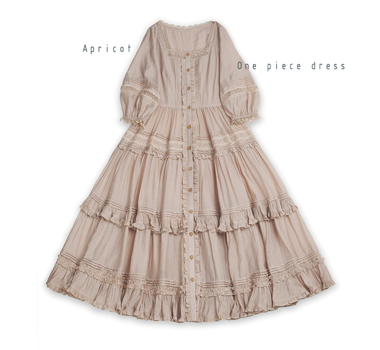 JS Lolita~Jenny and Mentha Tea~Elegant Lolita Square Neckline OP Dress S apricot OP 