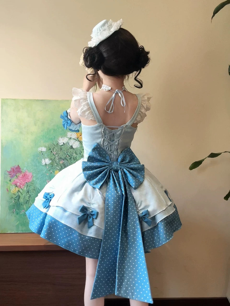 Glass Bottle - Sweet Lolita JSK Dress Set, Polka Dot & Bow Details 45792:862854
