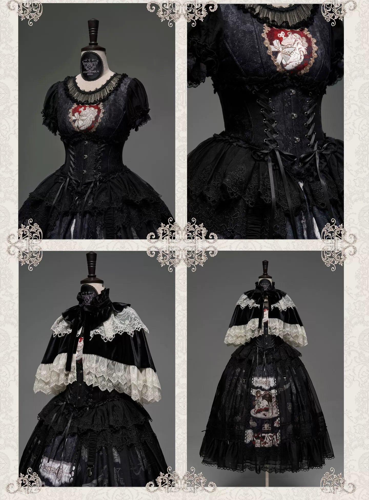 Clockwork Doll - Gothic Lolita Printed Dress, Lace & Bows 45186:839261