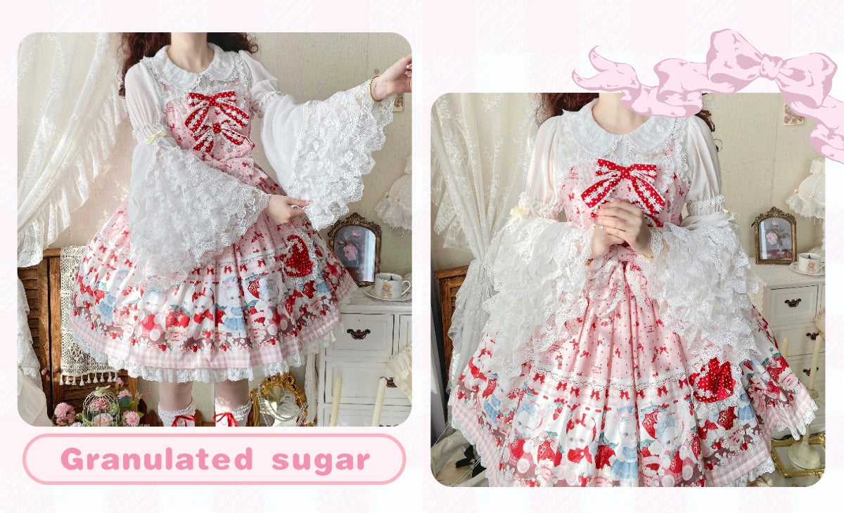 Qianmu - Granulated Sugar - Doll-like Sweet Lolita Lace Blouse, Hime Sleeve 44108:796444