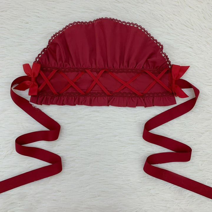 Mengfuzi~LiLith Accesspry Vintage Gothic Lolita Sleeves Bonnet Hairclips wine red bnt 18332:251668