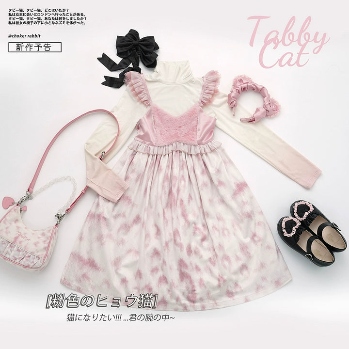 Choker Rabbit~Tabby Cat~Sweet Lolita Cat Pattern JSK Dress Multicolors pink S 