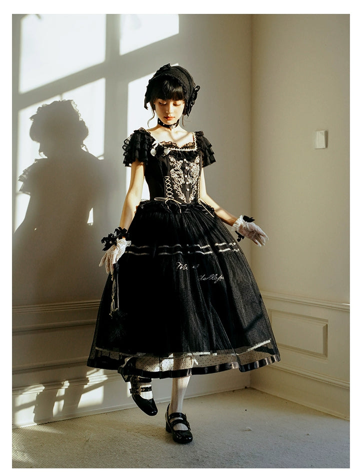 Nuit De Cellophane~Wild Swan~Elegant Lolita Dress Suit with Swan Embroidery