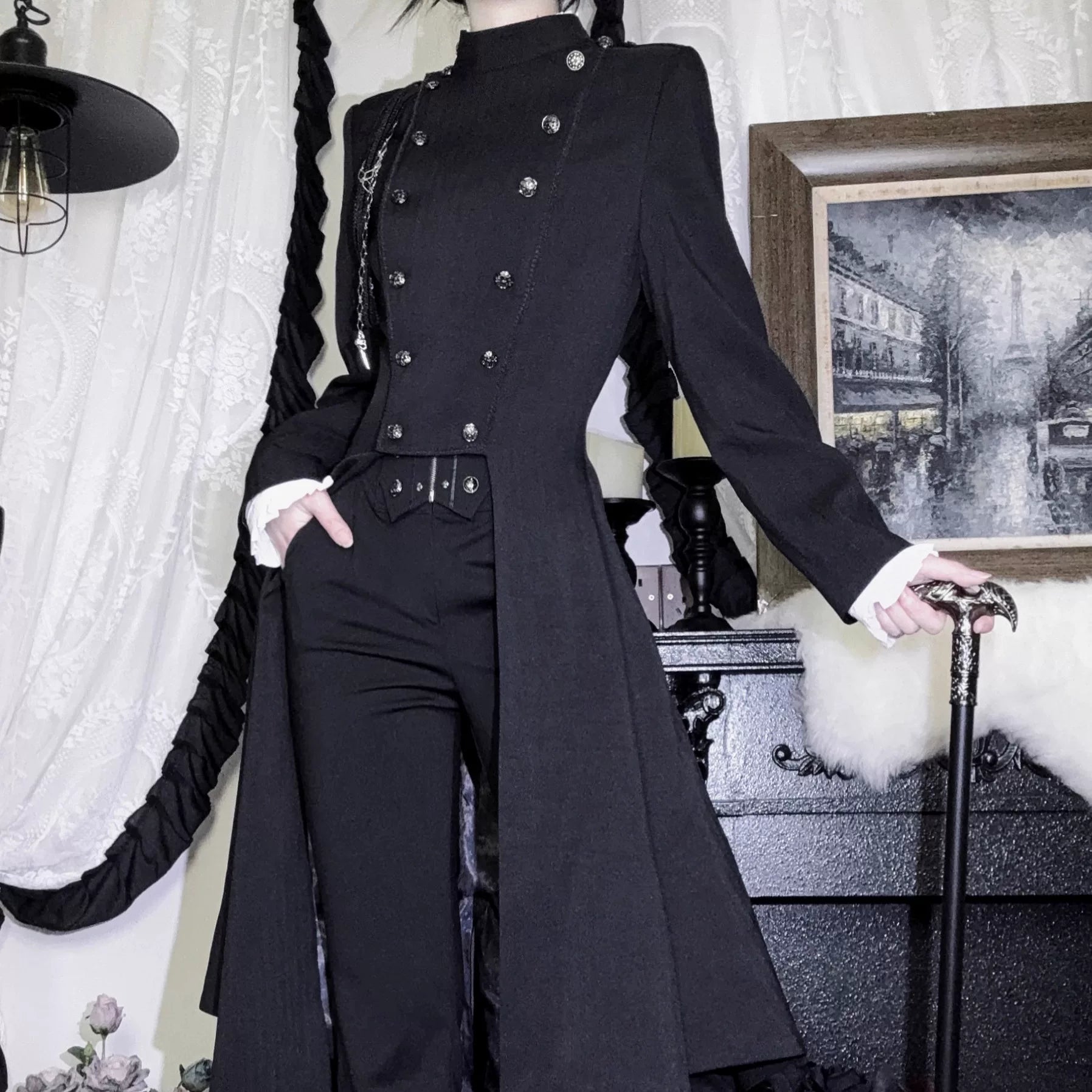 Eternal Moonlit Night - Ouji Lolita Coat, Double-Breasted High-Low Hem