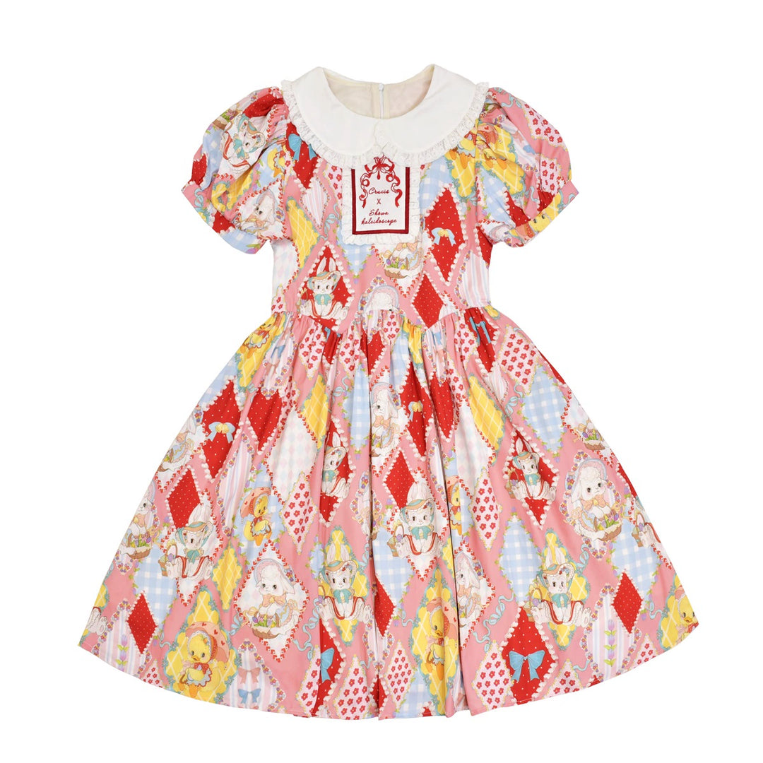 Southern Cross~Showa Kaleidoscope~Sweet Lolita OP SK and JSK with Rabbit Print Pink Embroidered OP S