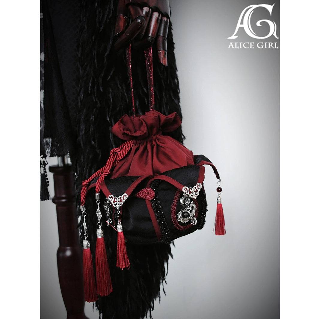 Alice Girl~Bony Dragon~Chinese Style Lolita Lotus Handbag Black and red  