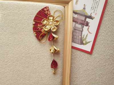 (BFM)Xuanji~Wa Lolita Headdress Sakura Fan Lolita Accessory Red Gold Sakura  