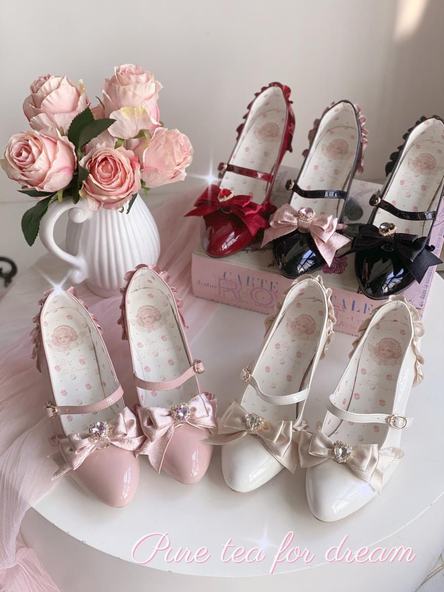 (BFM)Pure Tea for Dream~Sweet Lolita Shoes Bow High Heels Multicolor   