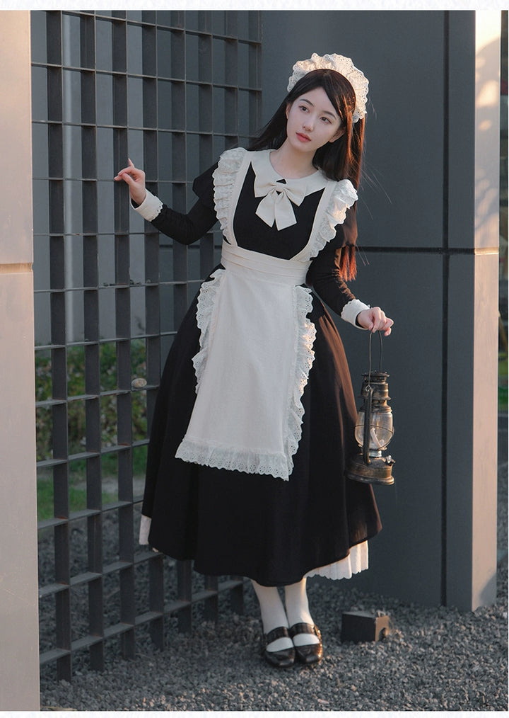 With PUJI~Kiss Kiss~Vintage Lolita OP Dress Maid Lolita Dress   