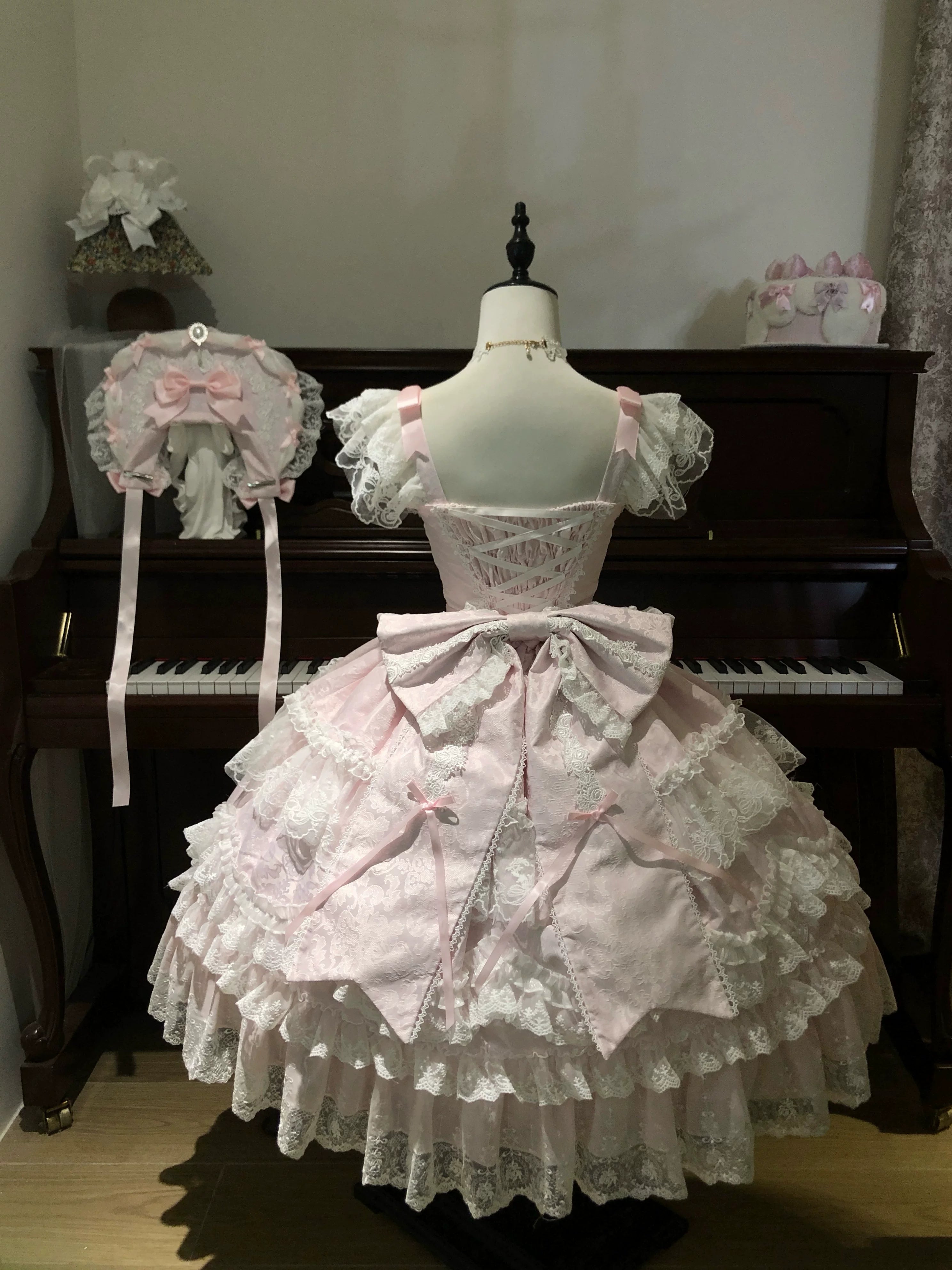 Eternal Floral Whisper - Sweet Lolita Tiered JSK Dress with Lace (L M S) 45601:854613