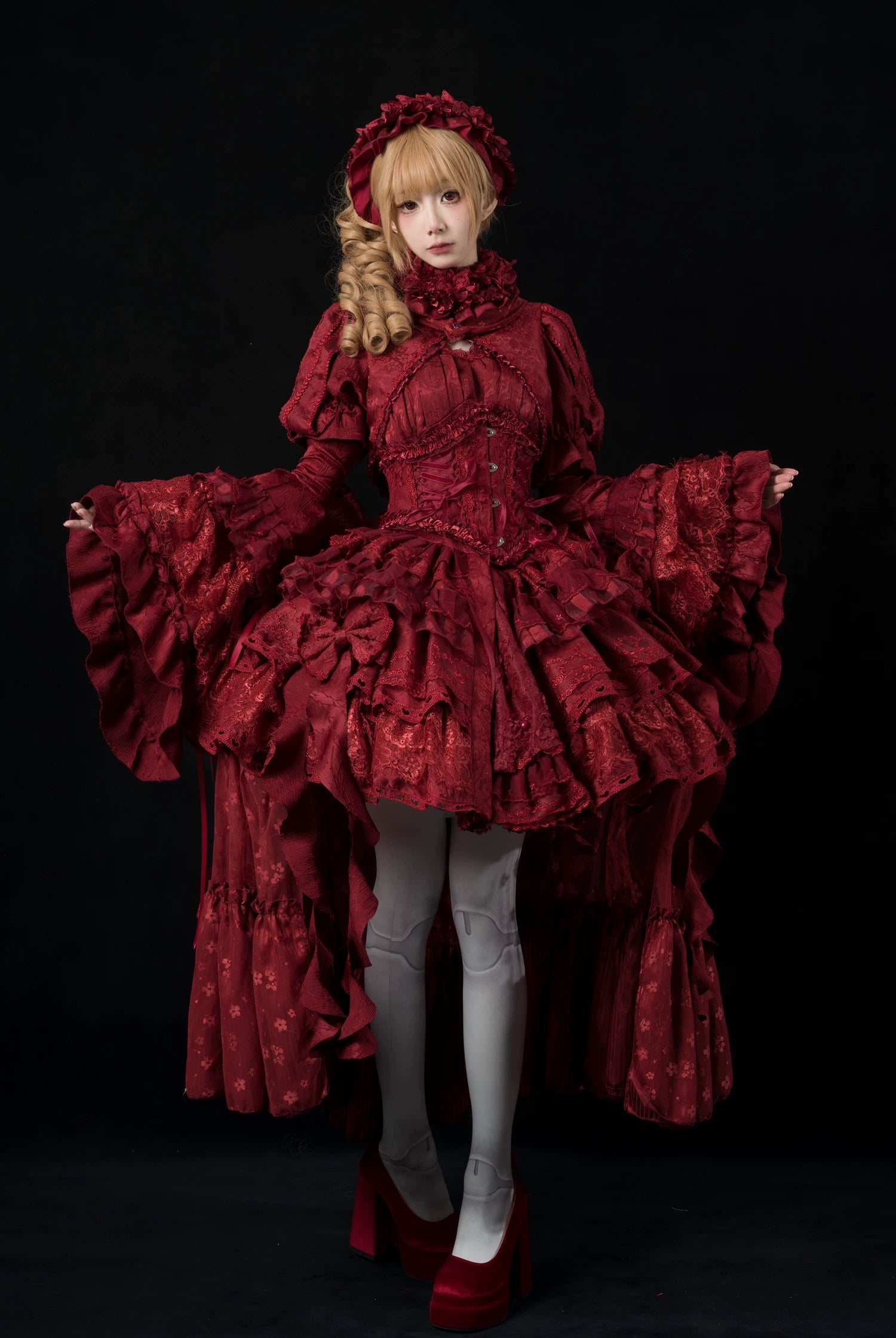 Caliburn - Gothic Lolita JSK Dress, Bolero Set with Detachable Sleeves