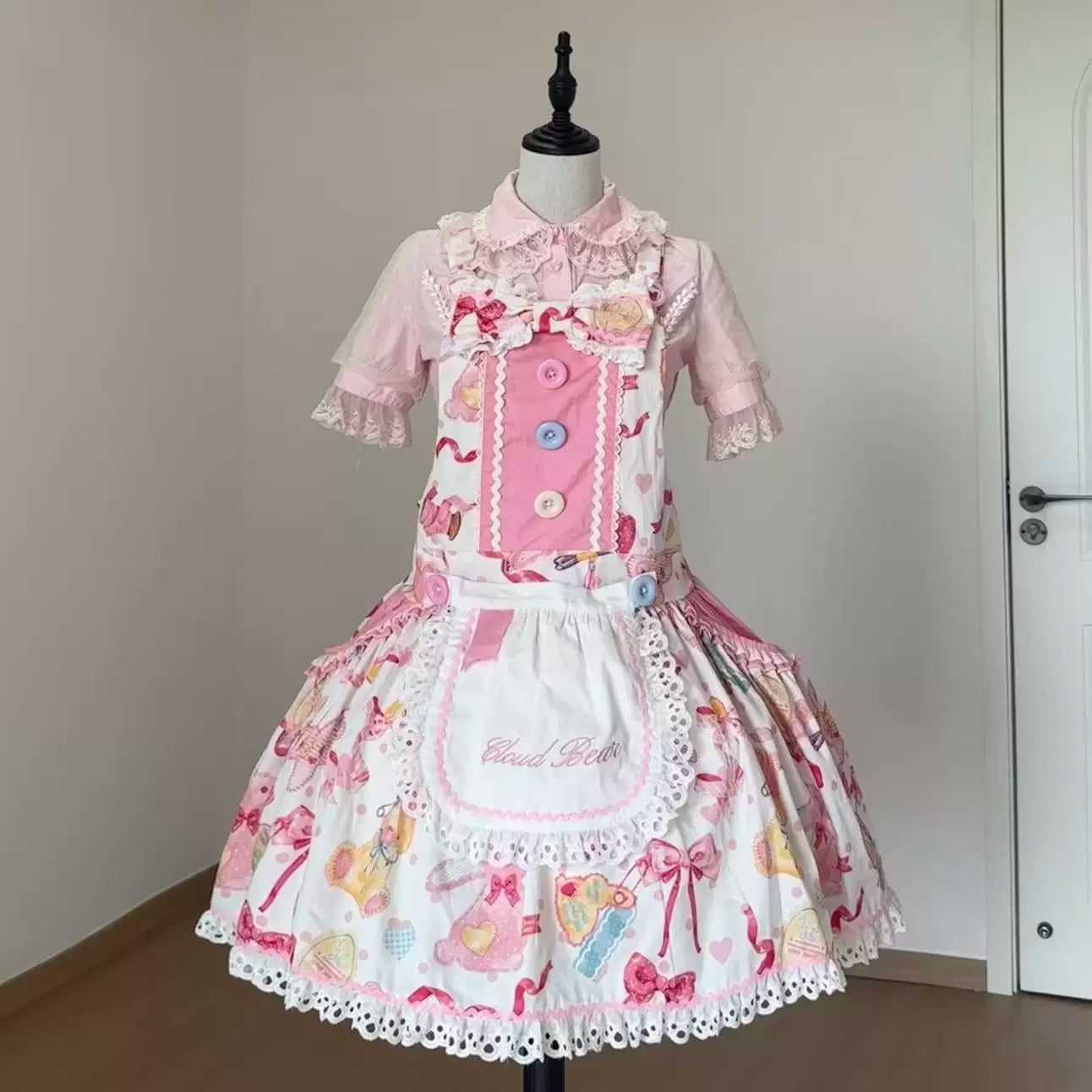 Little Bunny Tag - Sweet Lolita Bunny Printed OP & Salopette, Detachable Apron (2XL L M S XL / Pre-order) 45718:859506