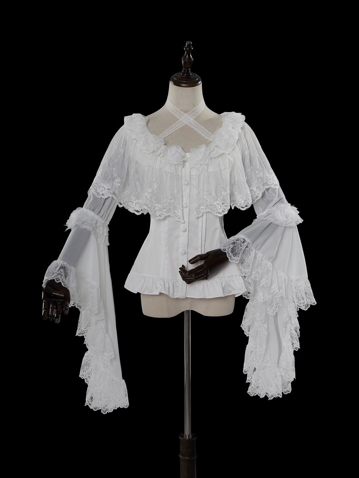 Linglong Porcelain - Classic Lolita Halter Neck Blouse, Detachable Shawl 44878:824715