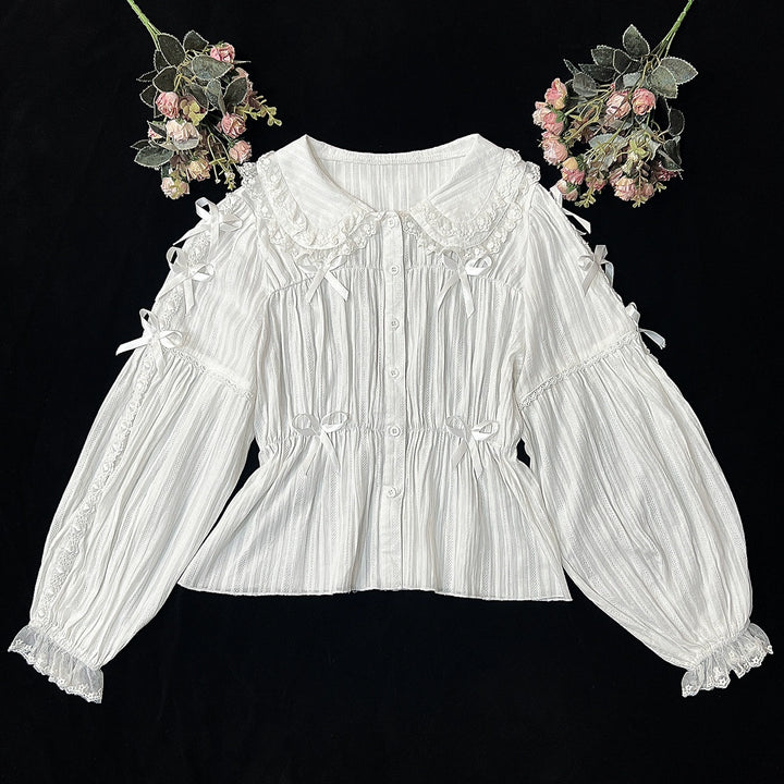 DMFS Lolita~Sweet Lolita Shirt Doll Collar Blouse High-waisted S Ivory long sleeve 