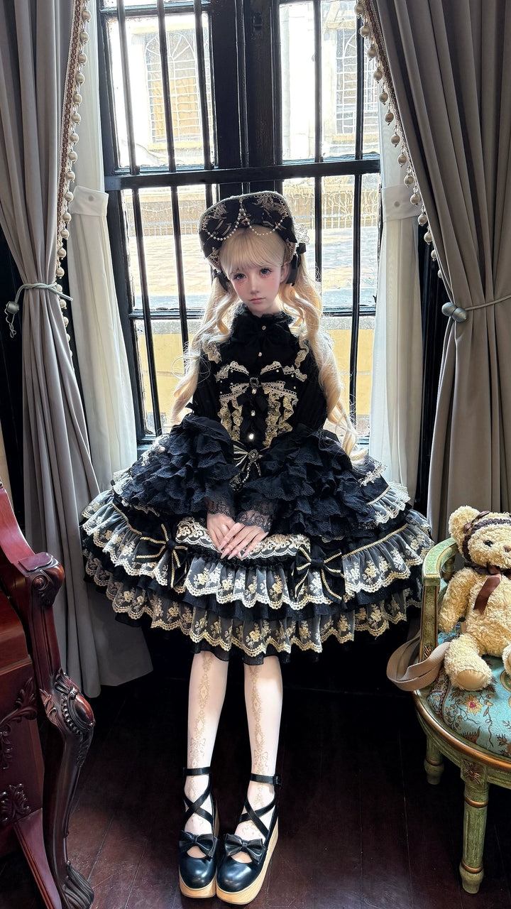 Hanguliang~Gem Crown~Sweet Lolita JSK Suit Tiered Ruffles Doll-Like Dress and BNT 42610:768040