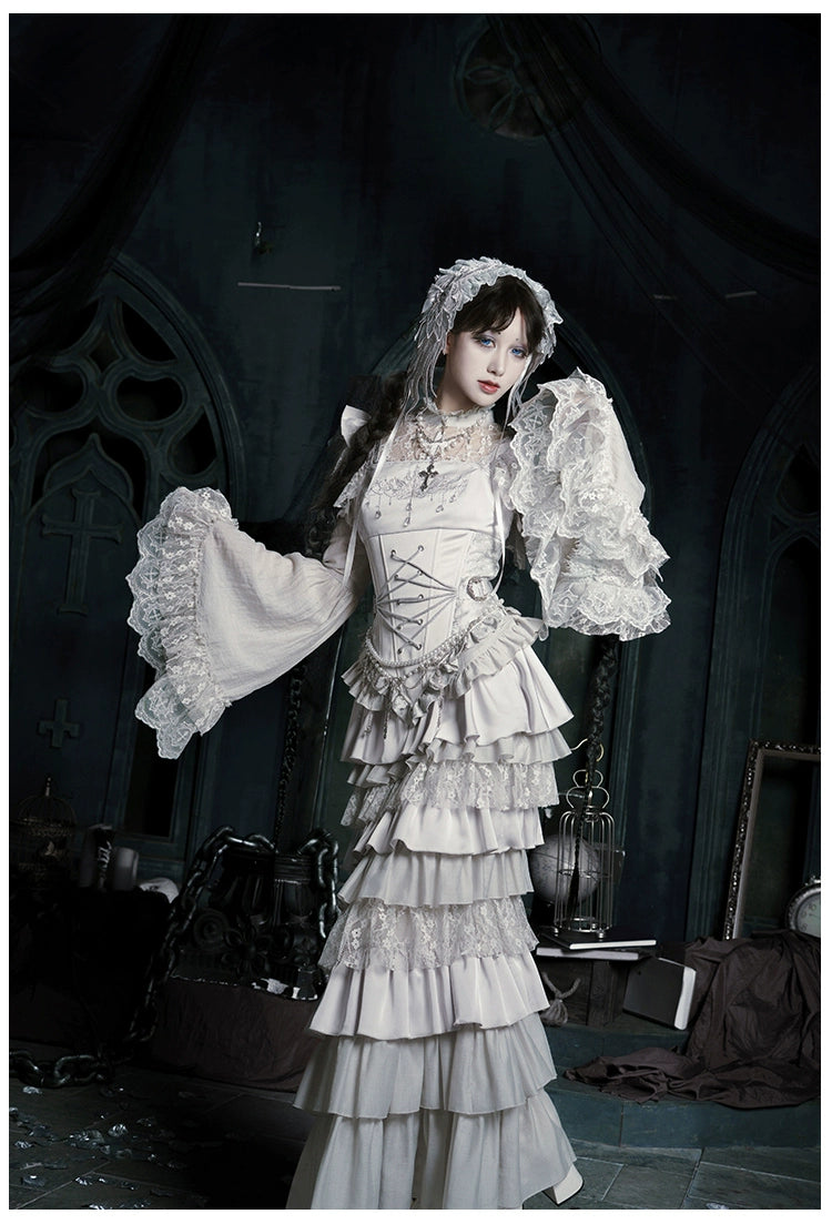 With PUJI - Letter and Poetry · Humanoid Robot - Silver Gothic Lolita Mermaid Skirt Set 43861:787643