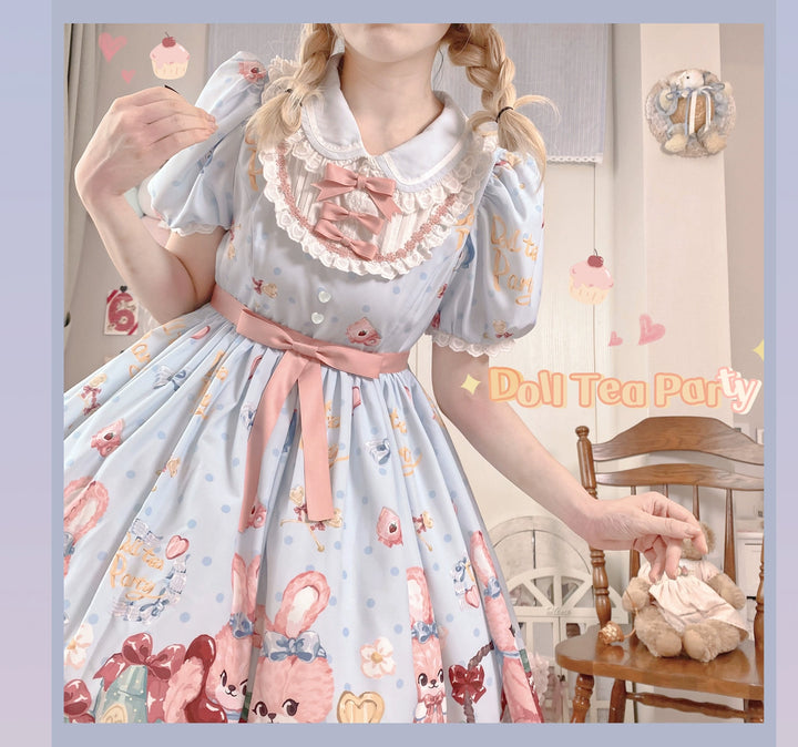 Doll tea party~Showa Rabbit~Kawaii Lolita Dress Summer Sweet Lolita OP JSK