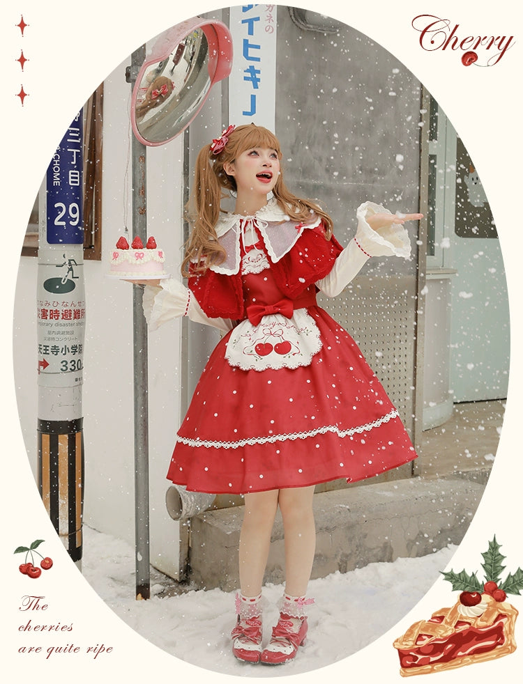 Mademoiselle Pearl~Cherry~Christmas Winter Lolita OP Dress XS OP 